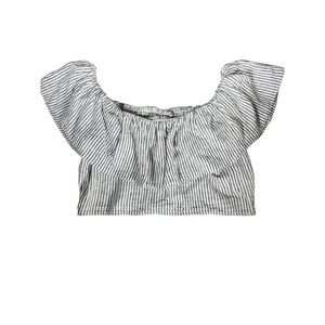 A New Day Striped Ruffle Off Shoulder Crop Top Black White Medium